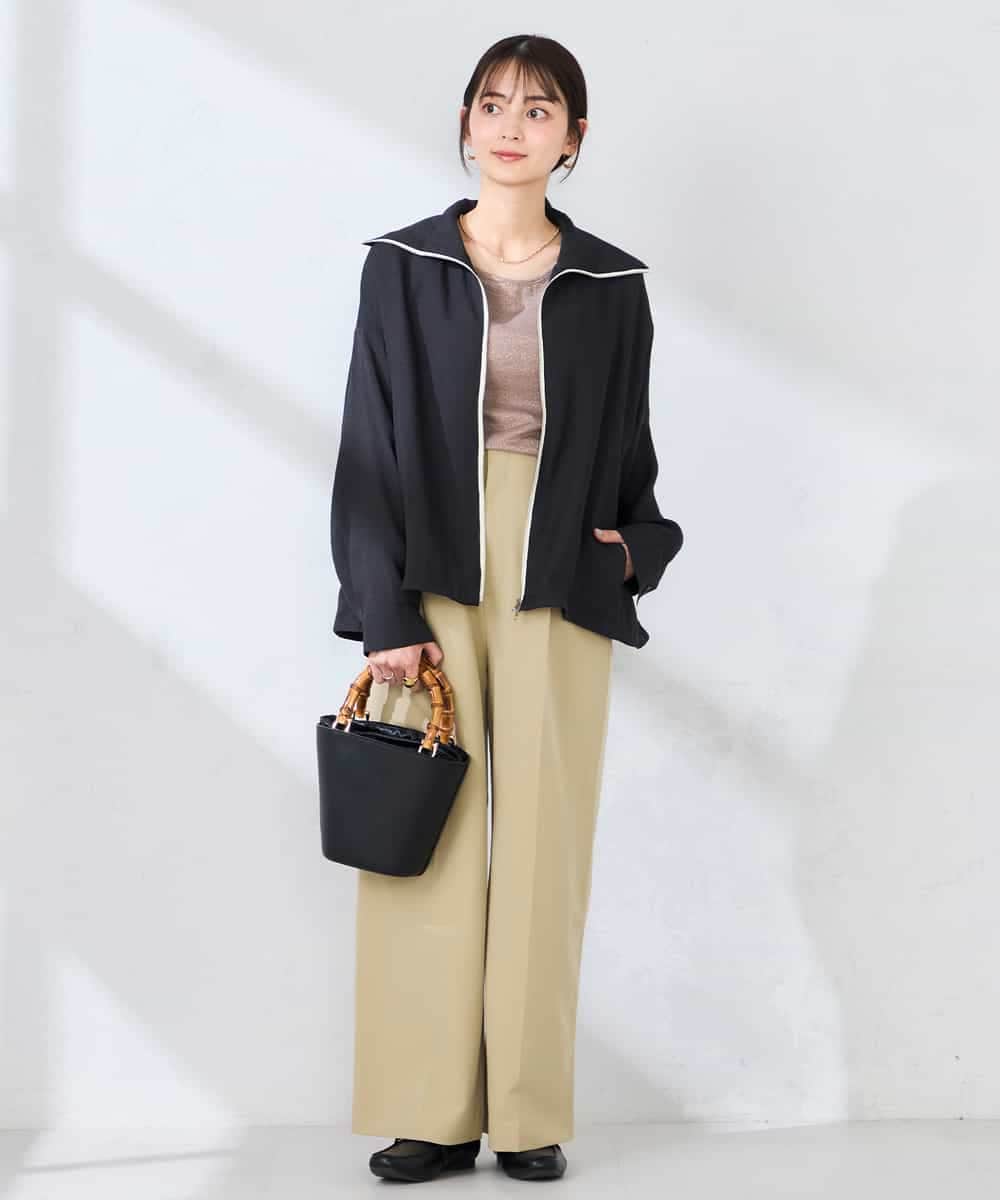 K2LDD20059 a.v.v(アー・ヴェ・ヴェ) 【洗える】ハイウエストワイドパンツ ネイビー