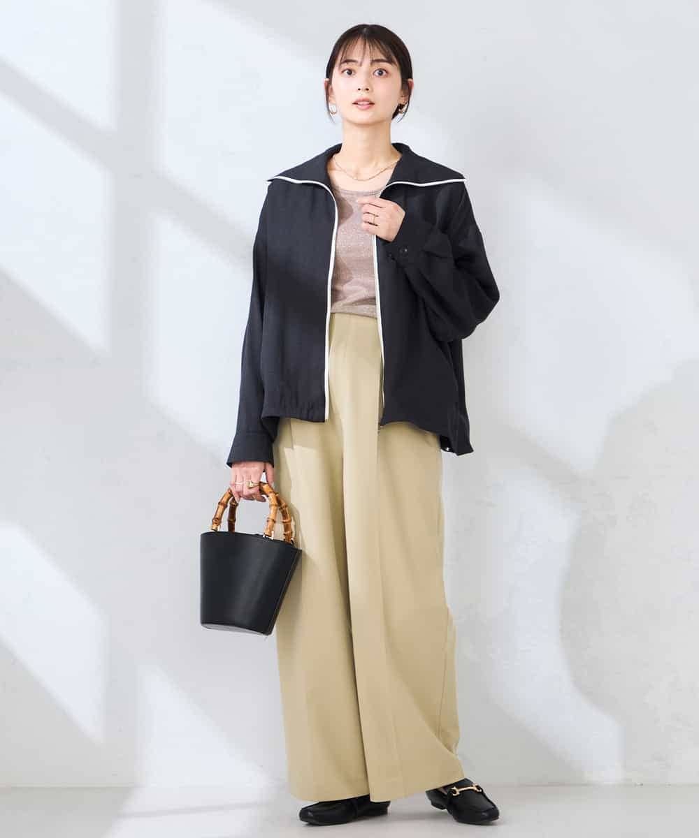 K2LDD20059 a.v.v(アー・ヴェ・ヴェ) 【洗える】ハイウエストワイドパンツ ネイビー