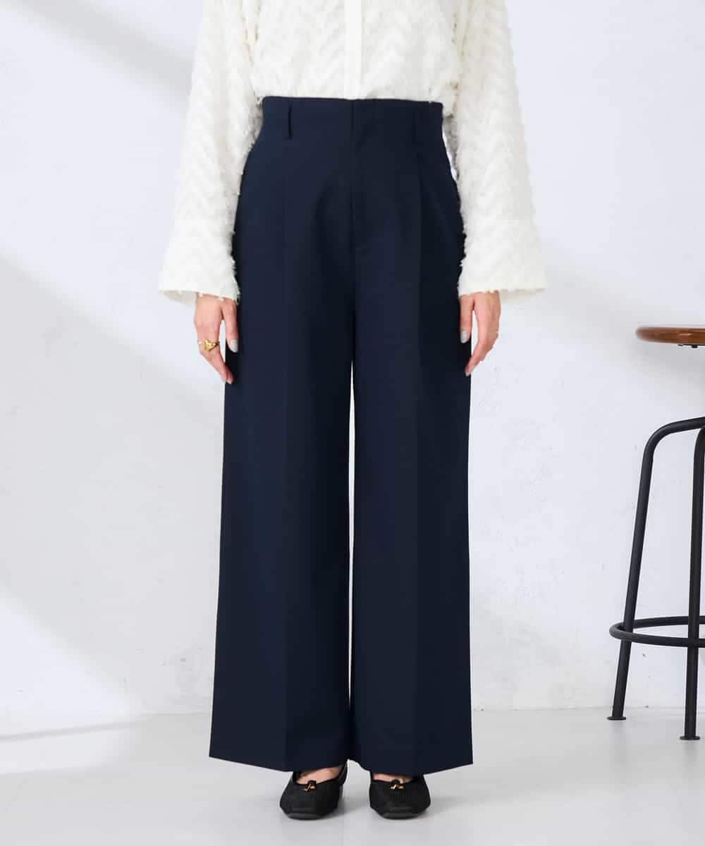 K2LDD20059 a.v.v(アー・ヴェ・ヴェ) 【洗える】ハイウエストワイドパンツ ネイビー