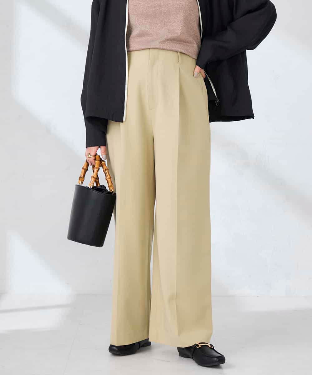 K2LDD20059 a.v.v(アー・ヴェ・ヴェ) 【洗える】ハイウエストワイドパンツ ベージュ