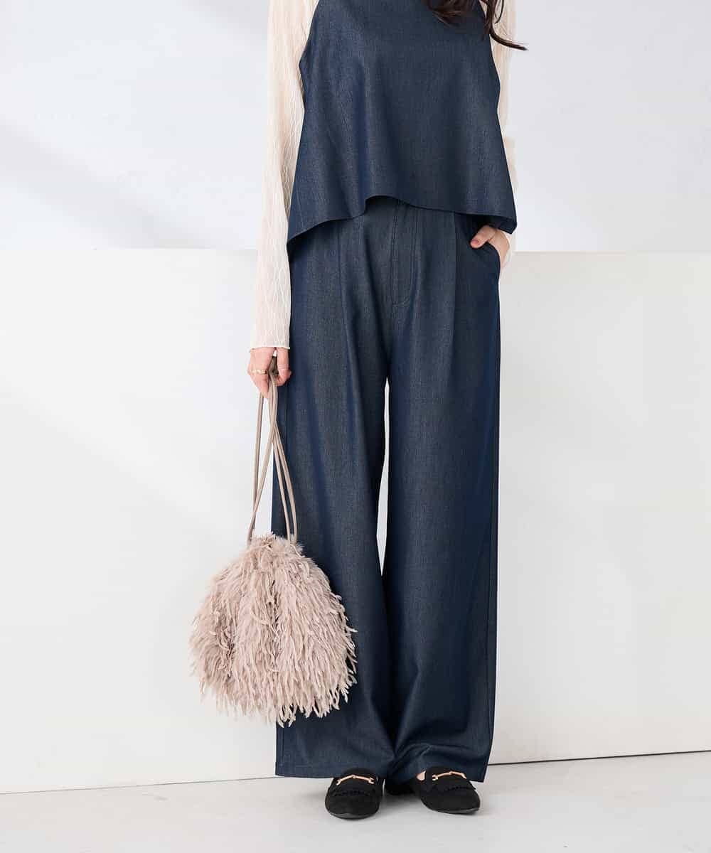 K2LDD24064 a.v.v(アー・ヴェ・ヴェ) 【洗える】デニムライクワイドパンツ ネイビー