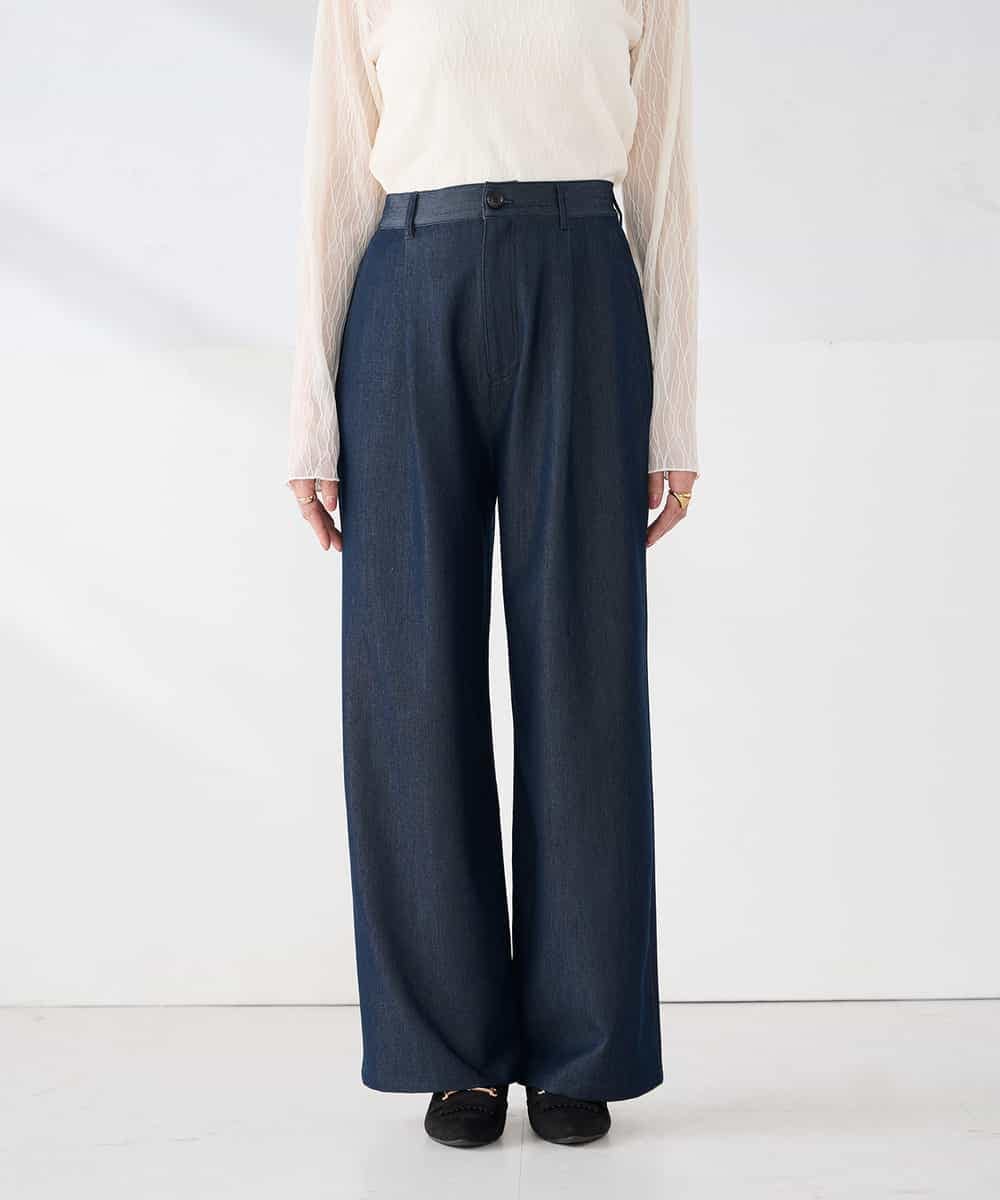 K2LDD24064 a.v.v(アー・ヴェ・ヴェ) 【洗える】デニムライクワイドパンツ ネイビー