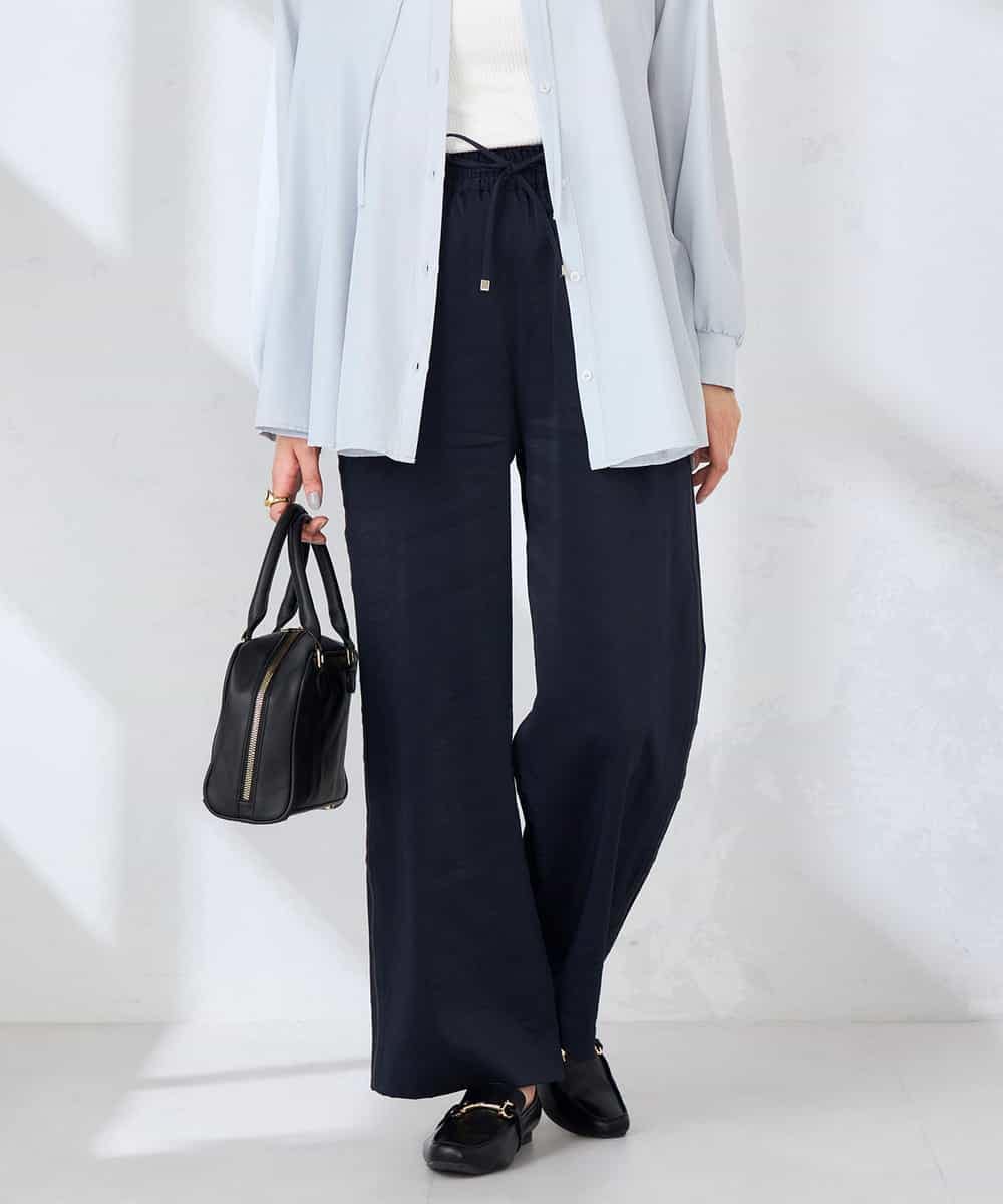 K2LDD26059 a.v.v(アー・ヴェ・ヴェ) 【洗える】サテンワイドパンツ ネイビー