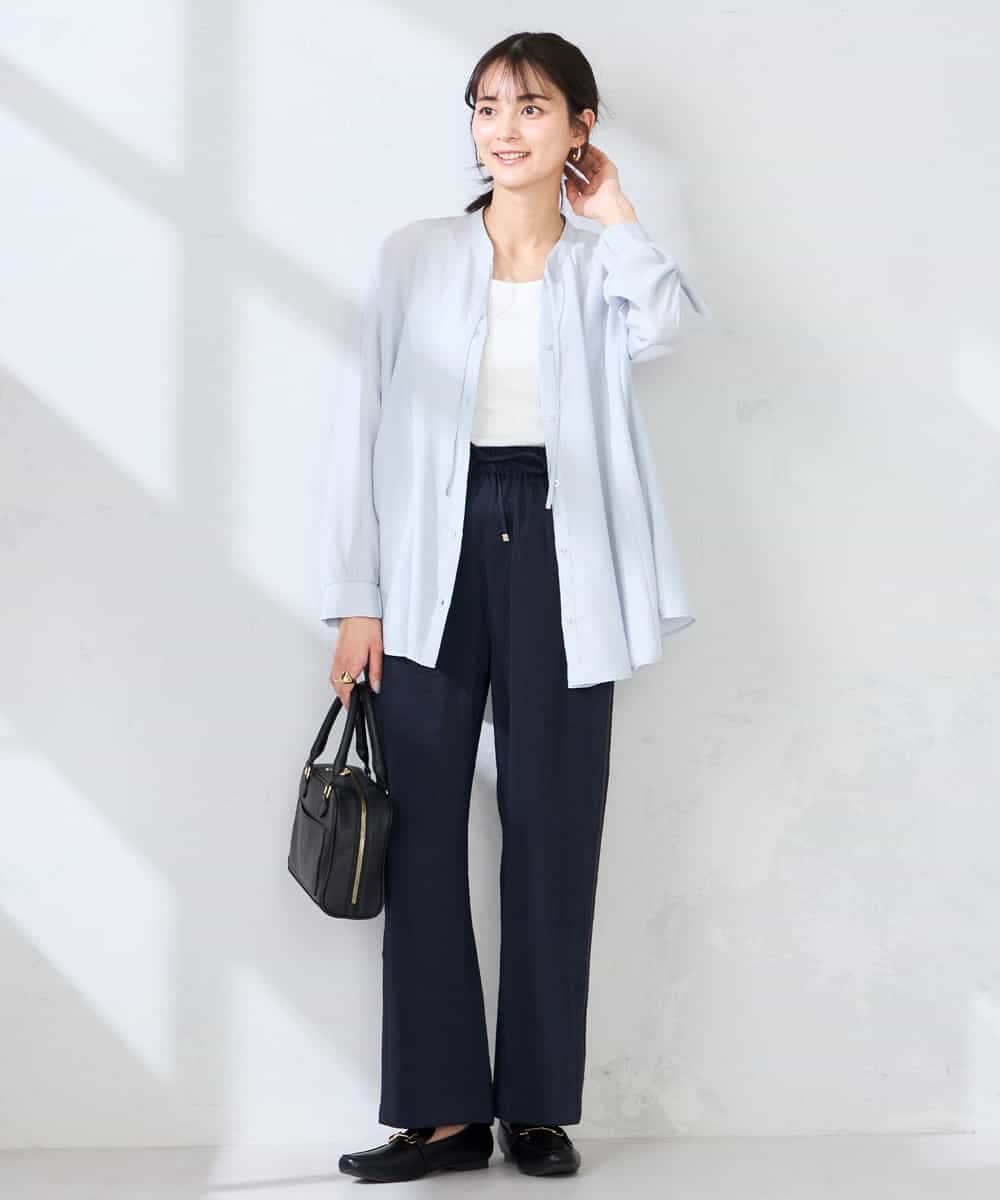 K2LDD26059 a.v.v(アー・ヴェ・ヴェ) 【洗える】サテンワイドパンツ ネイビー