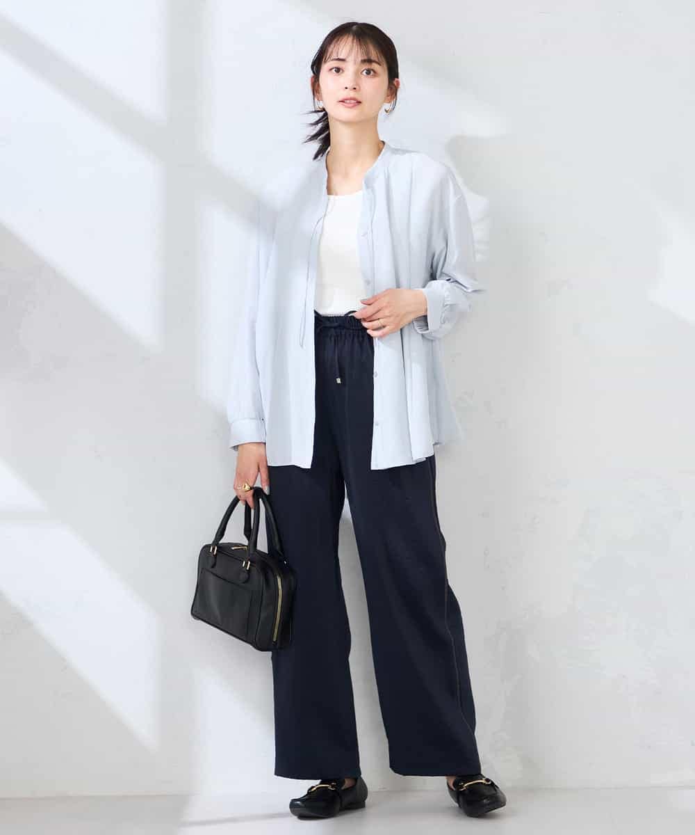 K2LDD26059 a.v.v(アー・ヴェ・ヴェ) 【洗える】サテンワイドパンツ ネイビー