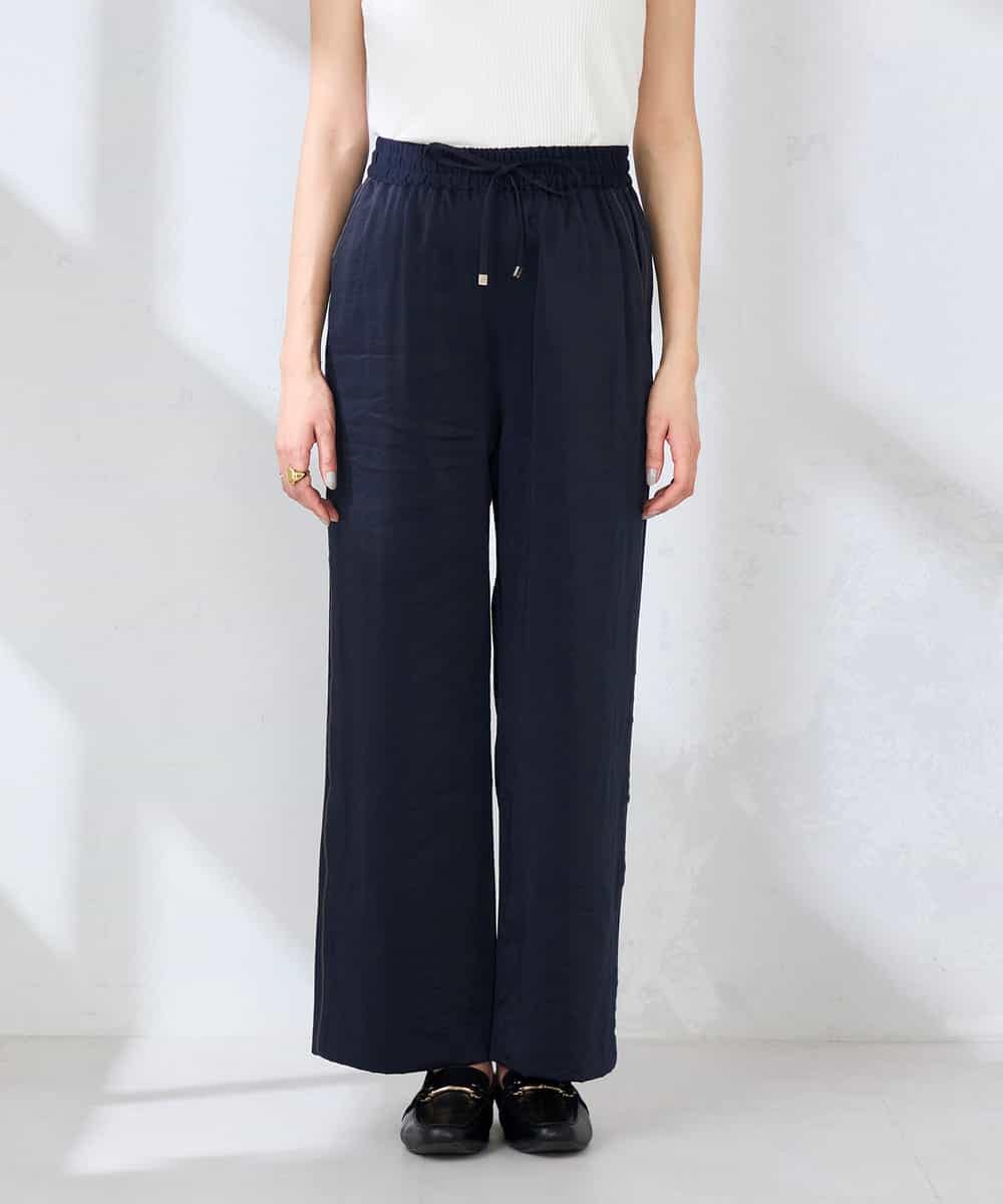 K2LDD26059 a.v.v(アー・ヴェ・ヴェ) 【洗える】サテンワイドパンツ ネイビー