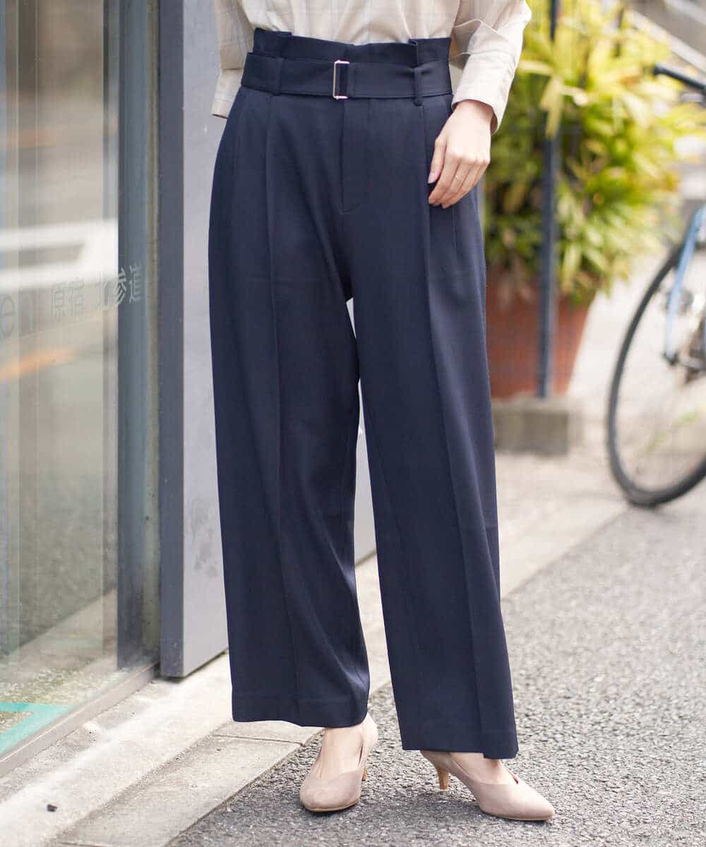 K2LES03059 a.v.v(アー・ヴェ・ヴェ) ハイウエストタックワイドパンツ ベージュ