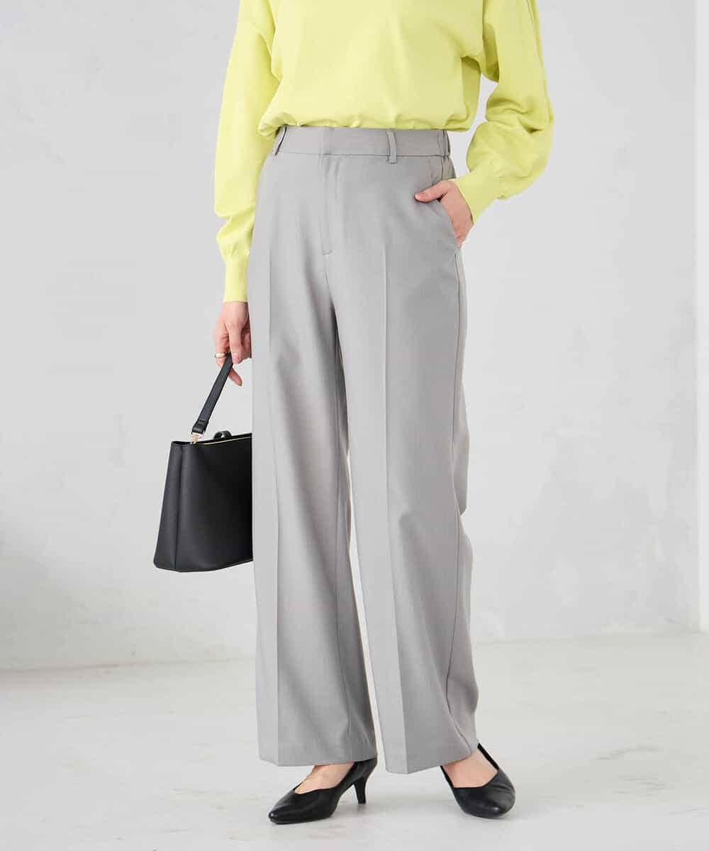 K2LFD02049 a.v.v(アー・ヴェ・ヴェ) ［支持率NO.1/イージーケア/ストレッチ］スッキリ見えストレートパンツ ライトグレー（ストライプ）