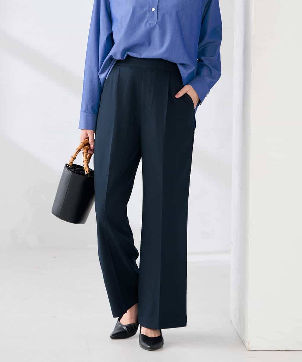 K2LFD03049 a.v.v(アー・ヴェ・ヴェ) ［支持率NO.1/イージーケア/ストレッチ］スッキリ見えワイドパンツ ネイビー
