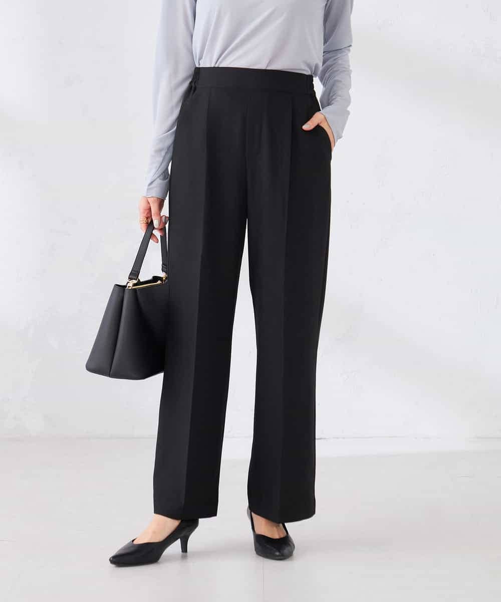 K2LFD03049 a.v.v(アー・ヴェ・ヴェ) ［支持率NO.1/イージーケア/ストレッチ］スッキリ見えワイドパンツ ブラック