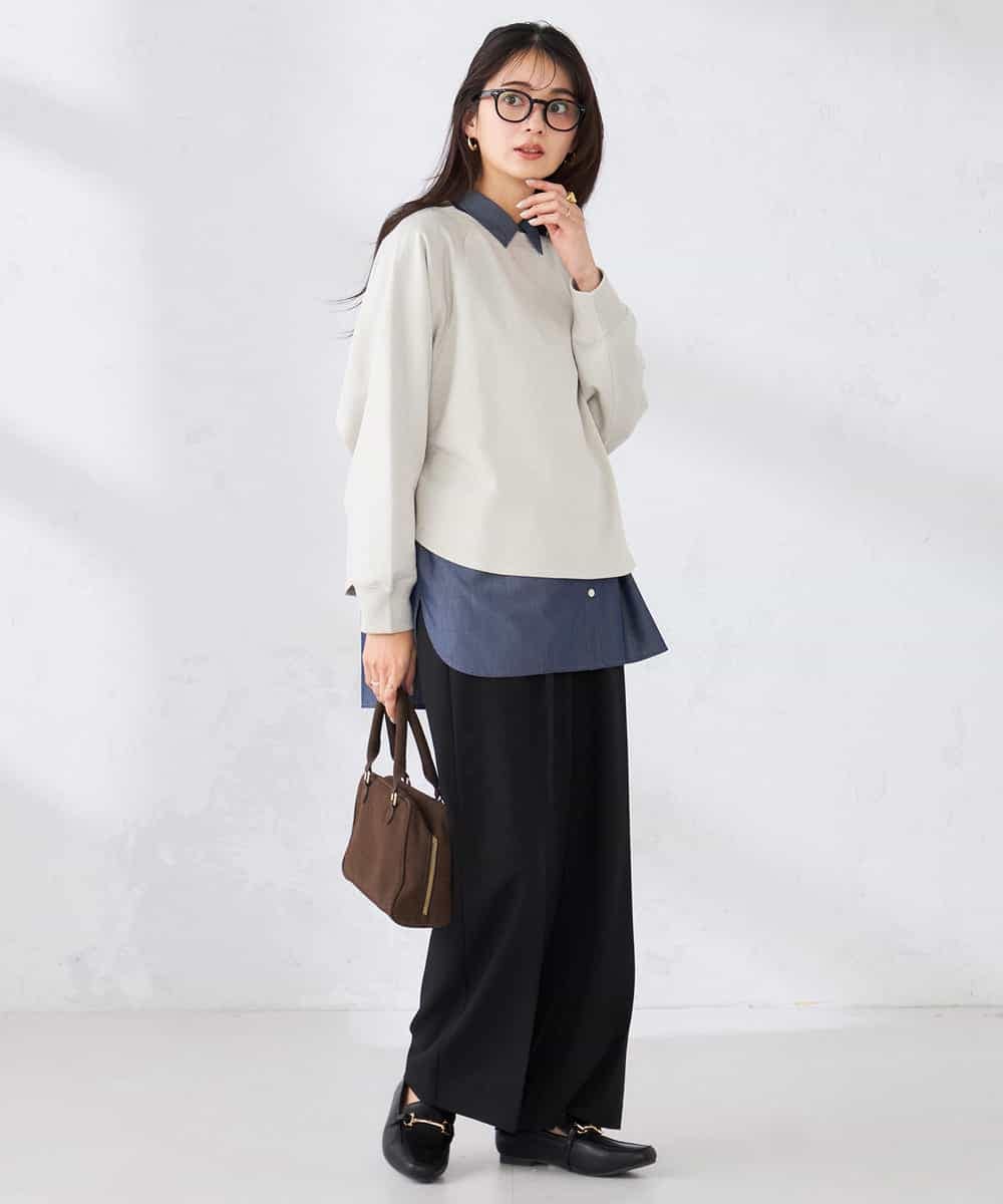 K2LFD05049 a.v.v(アー・ヴェ・ヴェ) ［支持率NO.1/イージーケア］イージーワイドパンツ ライトカーキ