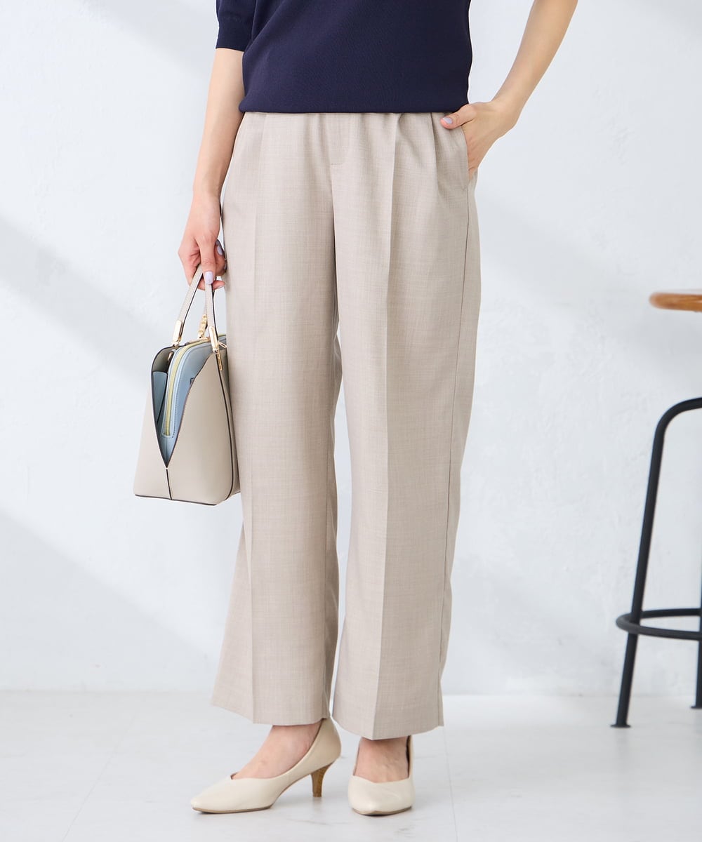 K2LFD29059 a.v.v(アー・ヴェ・ヴェ) 【洗える】タックワイドパンツ ライトイエロー