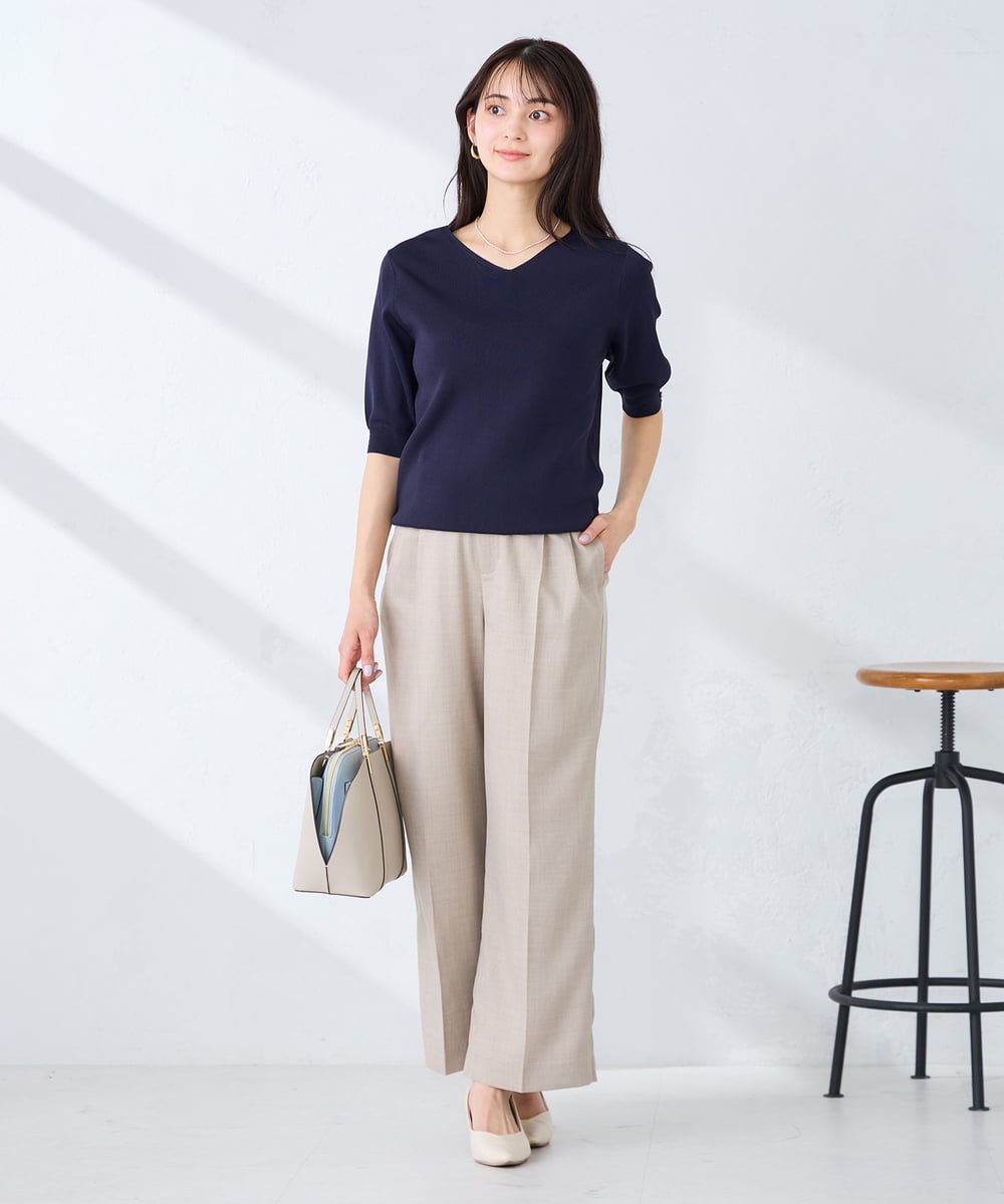 K2LFD29059 a.v.v(アー・ヴェ・ヴェ) 【洗える】タックワイドパンツ ライトイエロー