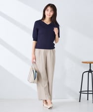 K2LFD29059 a.v.v(アー・ヴェ・ヴェ) 【洗える】タックワイドパンツ ライトイエロー