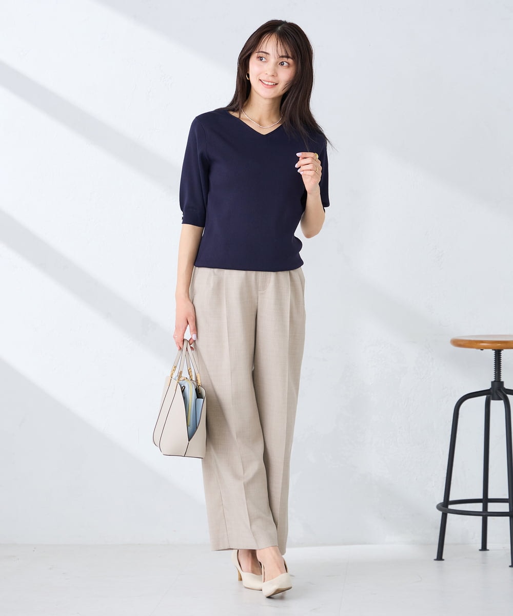 K2LFD29059 a.v.v(アー・ヴェ・ヴェ) 【洗える】タックワイドパンツ ライトイエロー