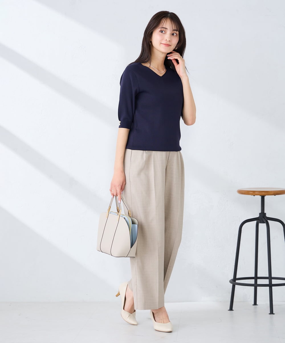 K2LFD29059 a.v.v(アー・ヴェ・ヴェ) 【洗える】タックワイドパンツ ライトイエロー