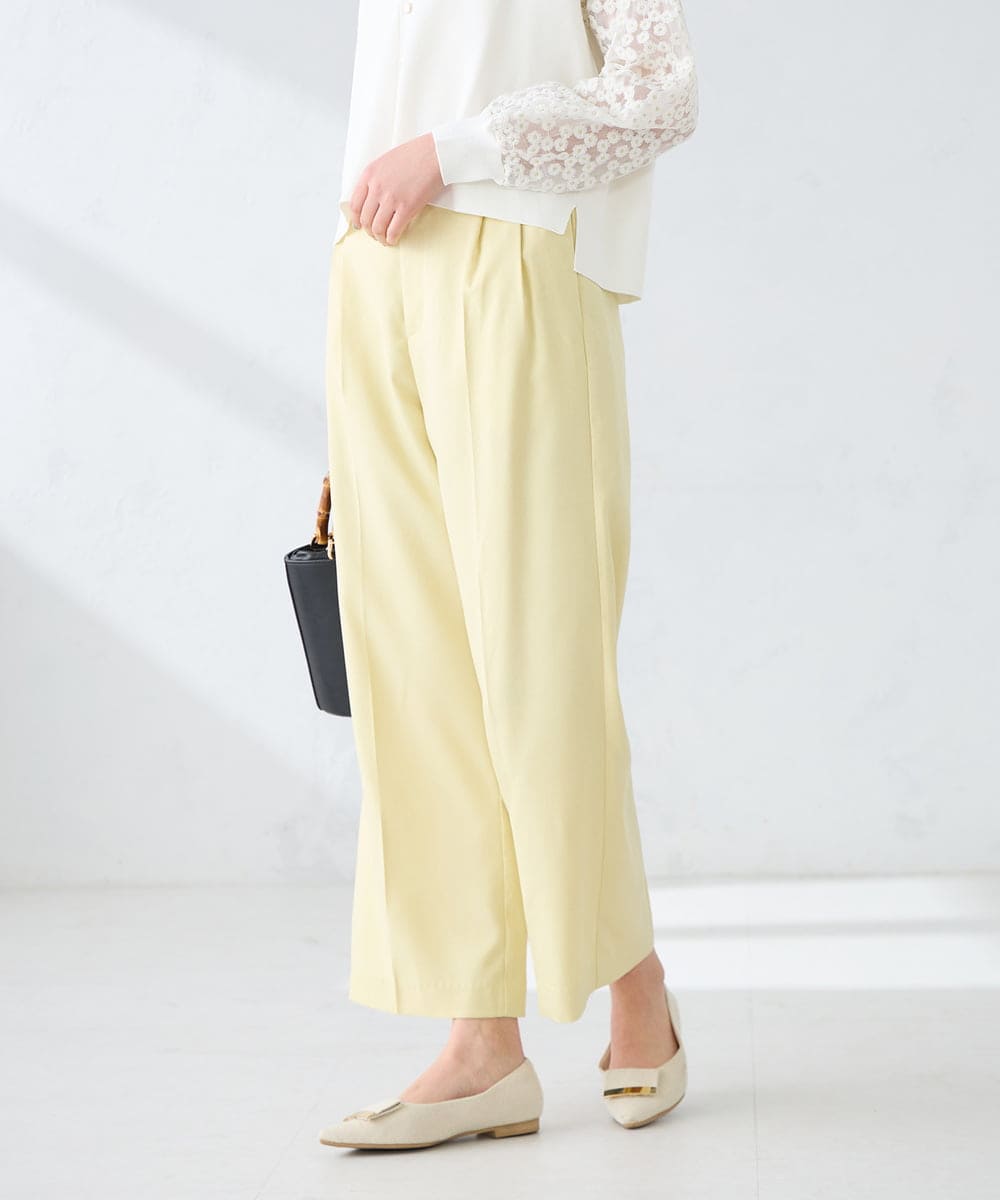 K2LFD29059 a.v.v(アー・ヴェ・ヴェ) 【洗える】タックワイドパンツ ライトイエロー