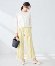 K2LFD29059 a.v.v(アー・ヴェ・ヴェ) 【洗える】タックワイドパンツ ライトイエロー