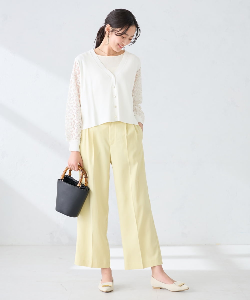 K2LFD29059 a.v.v(アー・ヴェ・ヴェ) 【洗える】タックワイドパンツ ライトイエロー