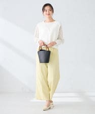 K2LFD29059 a.v.v(アー・ヴェ・ヴェ) 【洗える】タックワイドパンツ ライトイエロー