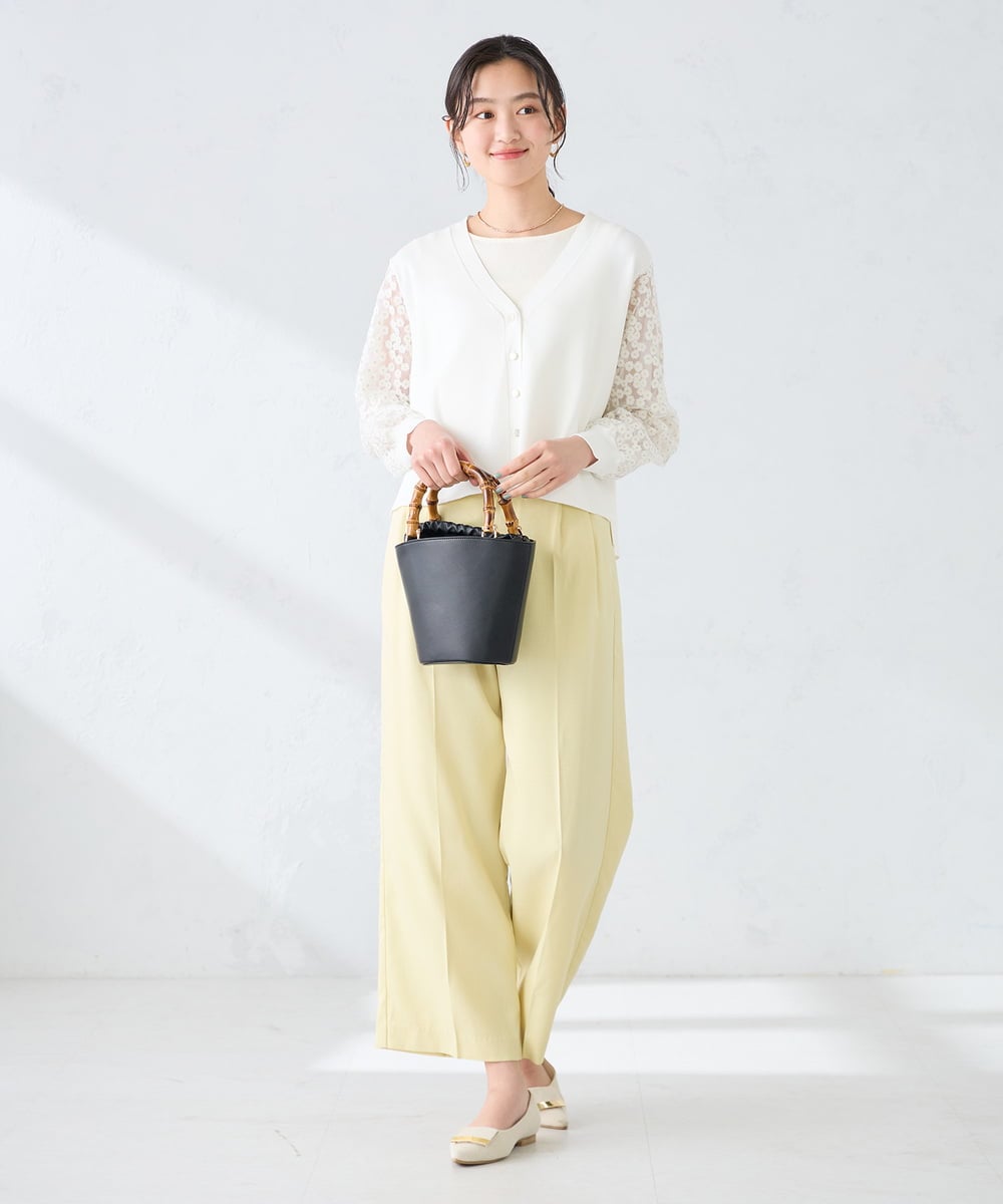 K2LFD29059 a.v.v(アー・ヴェ・ヴェ) 【洗える】タックワイドパンツ ライトイエロー