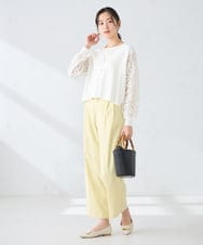 K2LFD29059 a.v.v(アー・ヴェ・ヴェ) 【洗える】タックワイドパンツ ライトイエロー