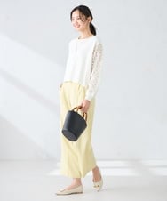 K2LFD29059 a.v.v(アー・ヴェ・ヴェ) 【洗える】タックワイドパンツ ライトイエロー