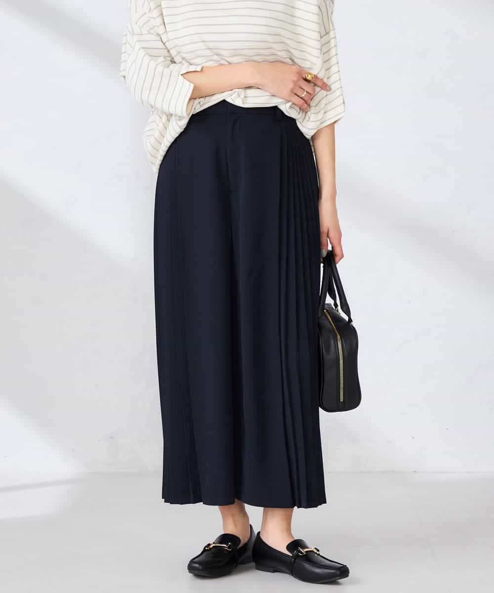 K2LFD38059 a.v.v(アー・ヴェ・ヴェ) 【洗える】サイドプリーツクロップドパンツ ネイビー