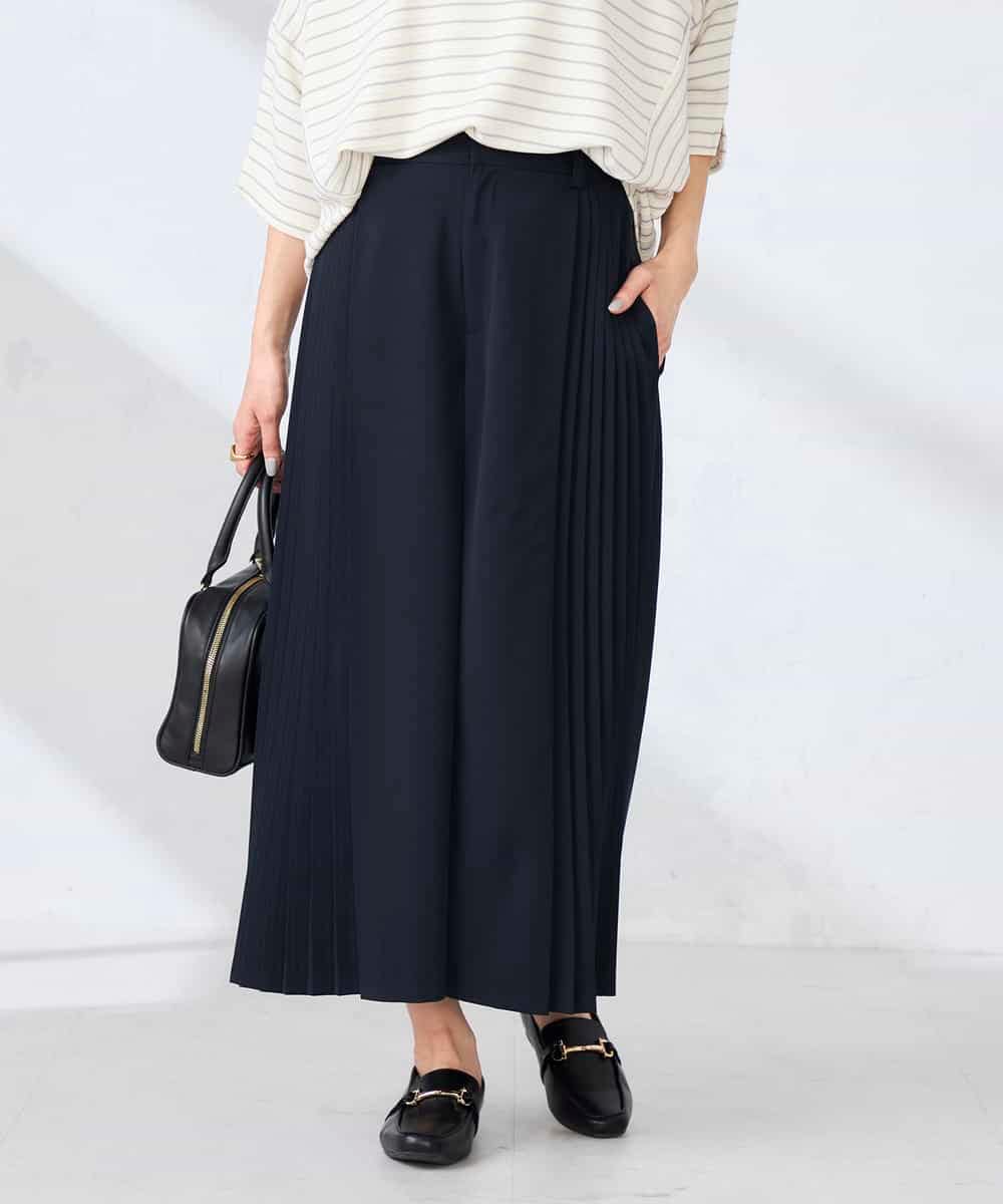 K2LFD38059 a.v.v(アー・ヴェ・ヴェ) 【洗える】サイドプリーツクロップドパンツ ネイビー