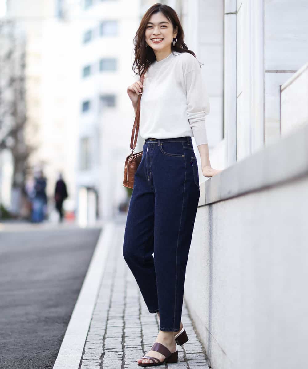 K2LFJ53079 a.v.v(アー・ヴェ・ヴェ) 【WEB限定アイテム/SOMETHING/サムシング】 FRENCH NOUVEAU ROOMY SLIM スリムデニム ネイビー