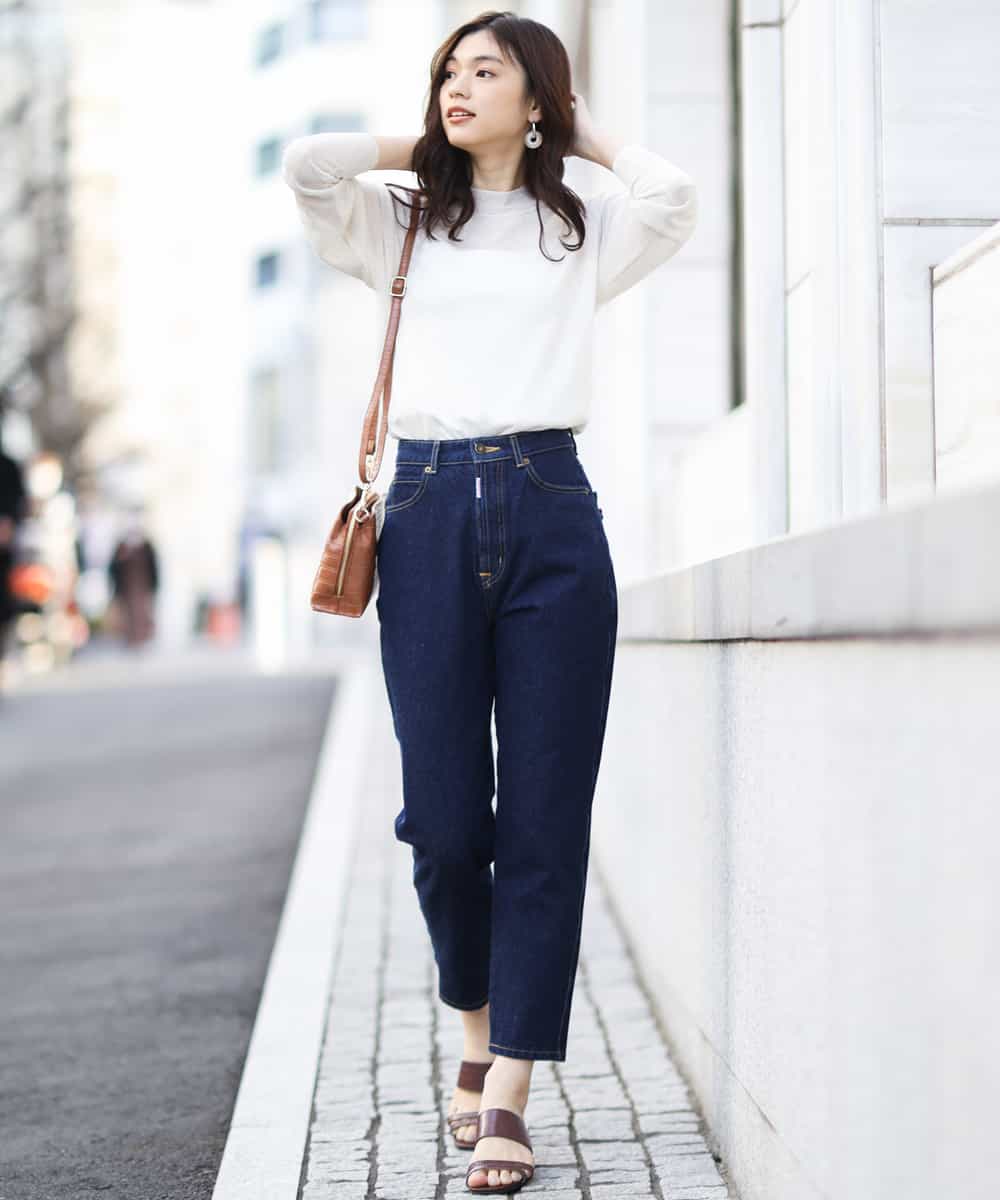 K2LFJ53079 a.v.v(アー・ヴェ・ヴェ) 【WEB限定アイテム/SOMETHING/サムシング】 FRENCH NOUVEAU ROOMY SLIM スリムデニム ネイビー