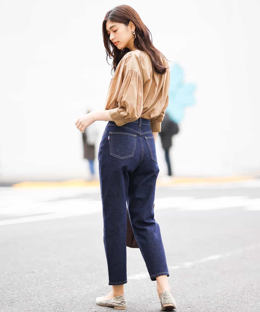 K2LFJ53079 a.v.v(アー・ヴェ・ヴェ) 【WEB限定アイテム/SOMETHING/サムシング】 FRENCH NOUVEAU ROOMY SLIM スリムデニム ネイビー