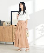 K2LGA18049 a.v.v(アー・ヴェ・ヴェ) 【洗える/雑誌InRed(宝島社)5月号掲載】サテンギャザースカンツ ベージュ