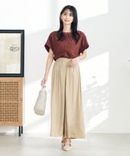 K2LGA18049 a.v.v(アー・ヴェ・ヴェ) 【洗える/雑誌InRed(宝島社)5月号掲載】サテンギャザースカンツ ベージュ