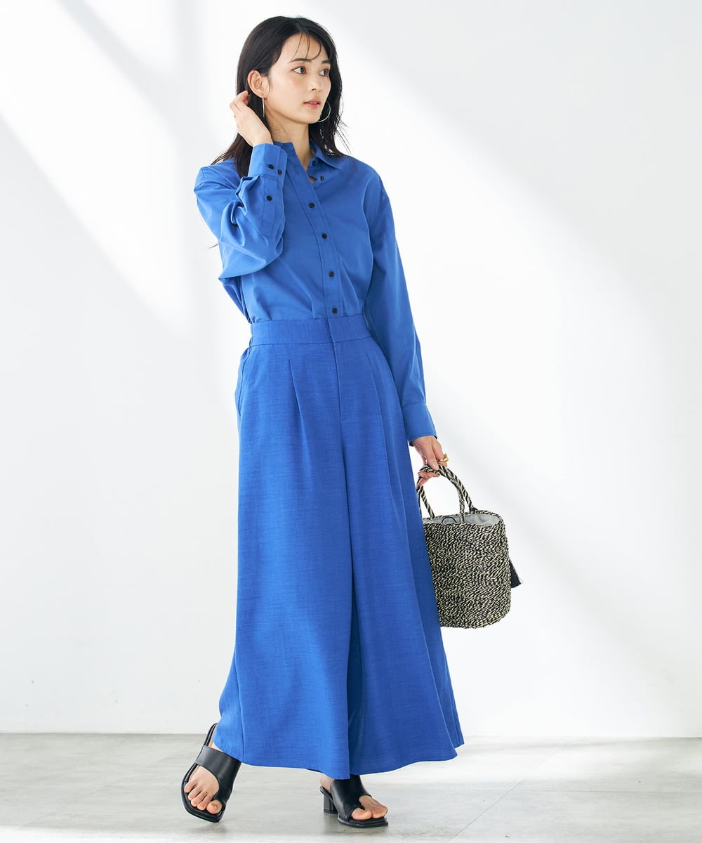 K2LGA19049 a.v.v(アー・ヴェ・ヴェ) 【接触冷感/UVカット/イージーケア/雑誌InRed(宝島社)5月号掲載】麻調フレアパンツ ブルー