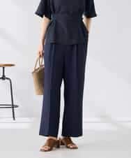 K2LGD11059 a.v.v(アー・ヴェ・ヴェ) 【接触冷感/UVカット】リネンライク2タックワイドパンツ【セットアップ対応/アンチピリング】 ネイビー