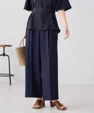 K2LGD11059 a.v.v(アー・ヴェ・ヴェ) 【接触冷感/UVカット】リネンライク2タックワイドパンツ【セットアップ対応/アンチピリング】 ネイビー