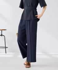 K2LGD11059 a.v.v(アー・ヴェ・ヴェ) 【接触冷感/UVカット】リネンライク2タックワイドパンツ【セットアップ対応/アンチピリング】 ネイビー