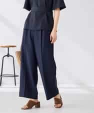 K2LGD11059 a.v.v(アー・ヴェ・ヴェ) 【接触冷感/UVカット】リネンライク2タックワイドパンツ【セットアップ対応/アンチピリング】 ネイビー