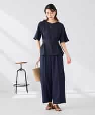 K2LGD11059 a.v.v(アー・ヴェ・ヴェ) 【接触冷感/UVカット】リネンライク2タックワイドパンツ【セットアップ対応/アンチピリング】 ネイビー