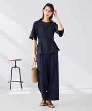 K2LGD11059 a.v.v(アー・ヴェ・ヴェ) 【接触冷感/UVカット】リネンライク2タックワイドパンツ【セットアップ対応/アンチピリング】 ネイビー