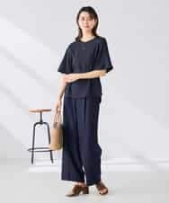 K2LGD11059 a.v.v(アー・ヴェ・ヴェ) 【接触冷感/UVカット】リネンライク2タックワイドパンツ【セットアップ対応/アンチピリング】 ネイビー