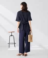 K2LGD11059 a.v.v(アー・ヴェ・ヴェ) 【接触冷感/UVカット】リネンライク2タックワイドパンツ【セットアップ対応/アンチピリング】 ネイビー