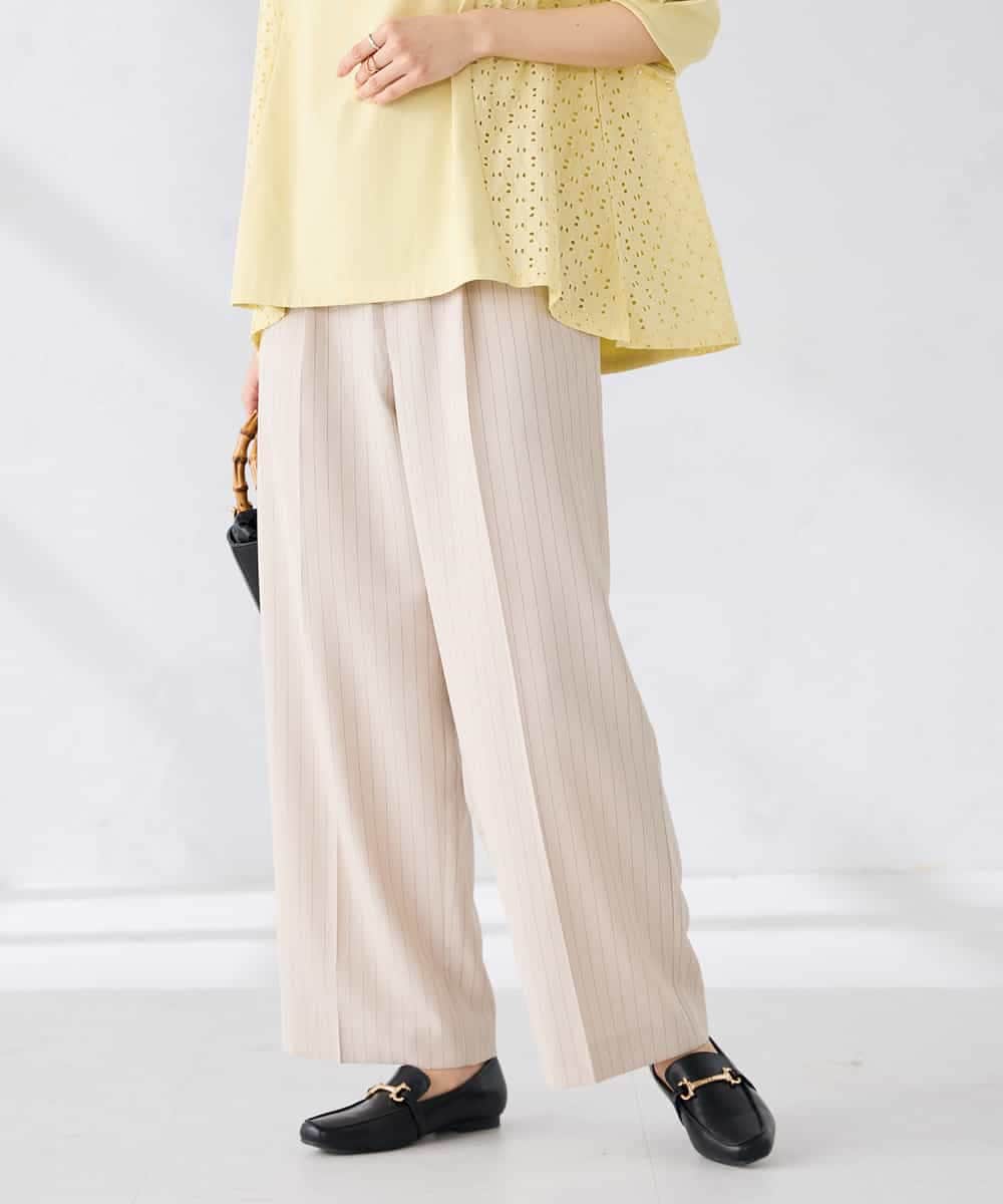 K2LGD11059 a.v.v(アー・ヴェ・ヴェ) 【接触冷感/UVカット】リネンライク2タックワイドパンツ【セットアップ対応/アンチピリング】 ネイビー