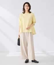 K2LGD11059 a.v.v(アー・ヴェ・ヴェ) 【接触冷感/UVカット】リネンライク2タックワイドパンツ【セットアップ対応/アンチピリング】 ネイビー