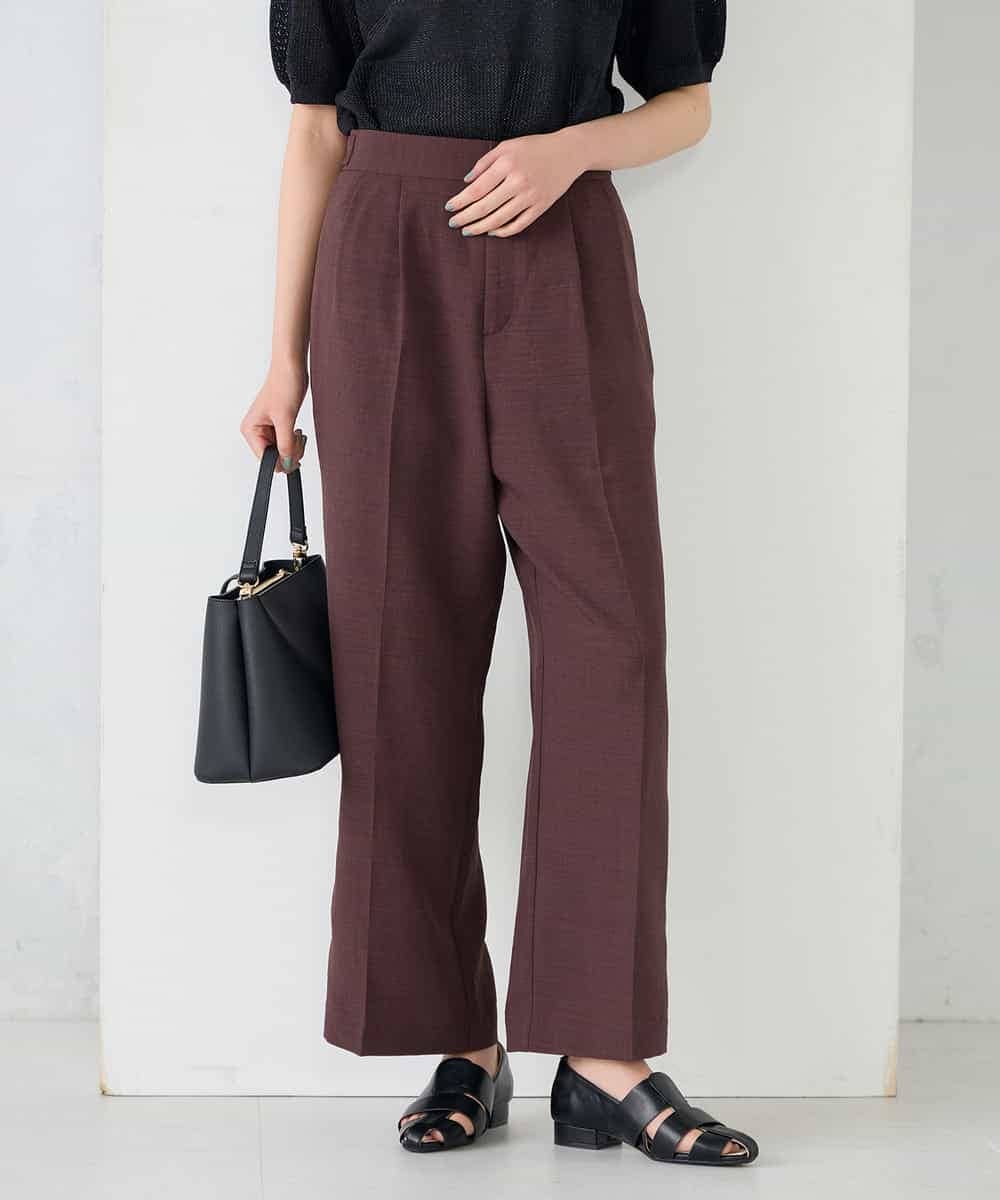 K2LGD11059 a.v.v(アー・ヴェ・ヴェ) 【接触冷感/UVカット】リネンライク2タックワイドパンツ【セットアップ対応/アンチピリング】 ネイビー