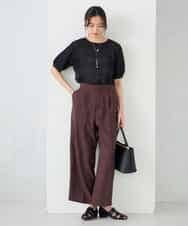 K2LGD11059 a.v.v(アー・ヴェ・ヴェ) 【接触冷感/UVカット】リネンライク2タックワイドパンツ【セットアップ対応/アンチピリング】 ネイビー