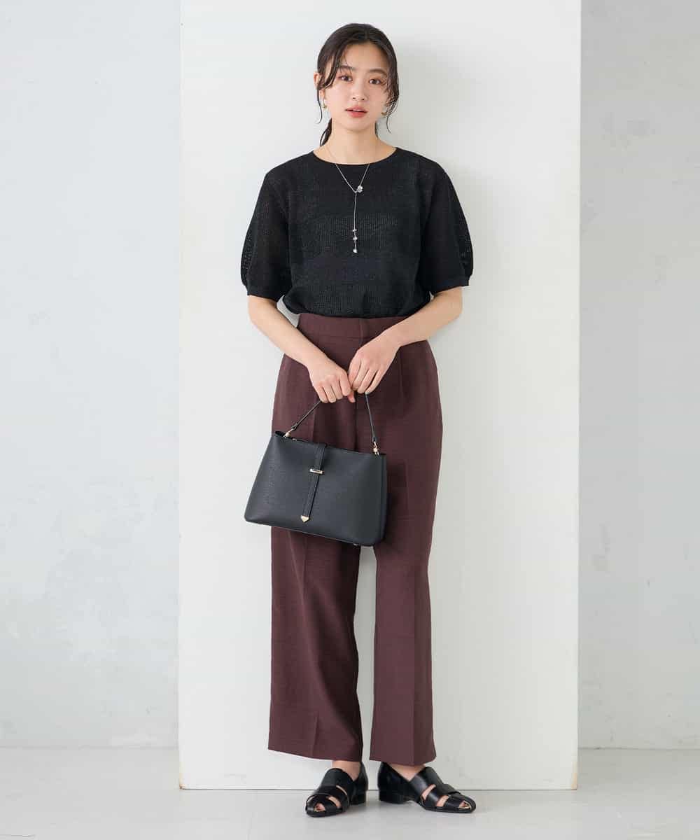 K2LGD11059 a.v.v(アー・ヴェ・ヴェ) 【接触冷感/UVカット】リネンライク2タックワイドパンツ【セットアップ対応/アンチピリング】 ネイビー