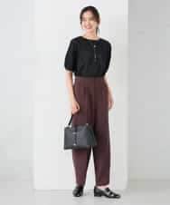 K2LGD11059 a.v.v(アー・ヴェ・ヴェ) 【接触冷感/UVカット】リネンライク2タックワイドパンツ【セットアップ対応/アンチピリング】 ネイビー