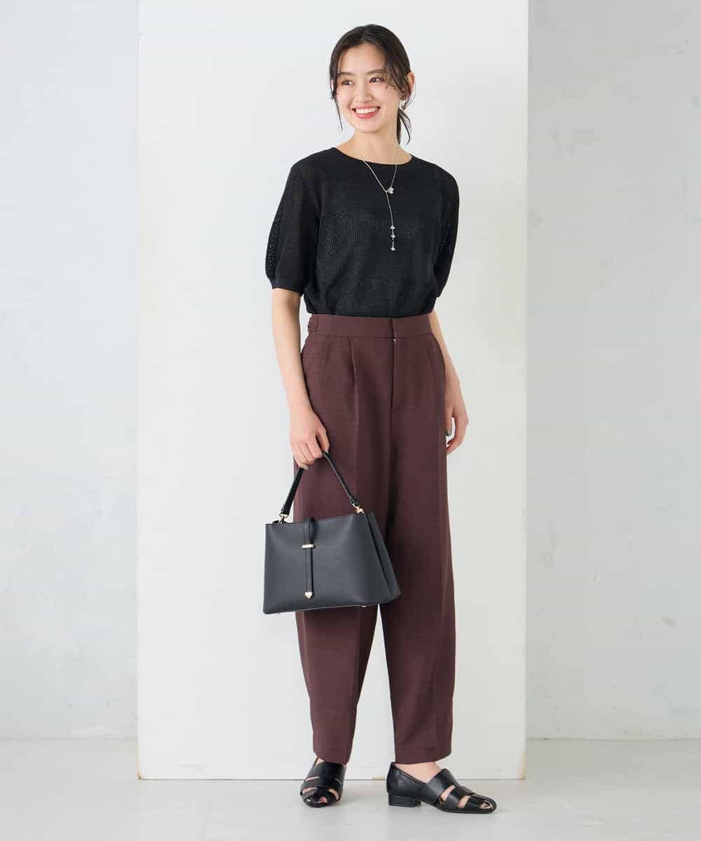 K2LGD11059 a.v.v(アー・ヴェ・ヴェ) 【接触冷感/UVカット】リネンライク2タックワイドパンツ【セットアップ対応/アンチピリング】 ネイビー